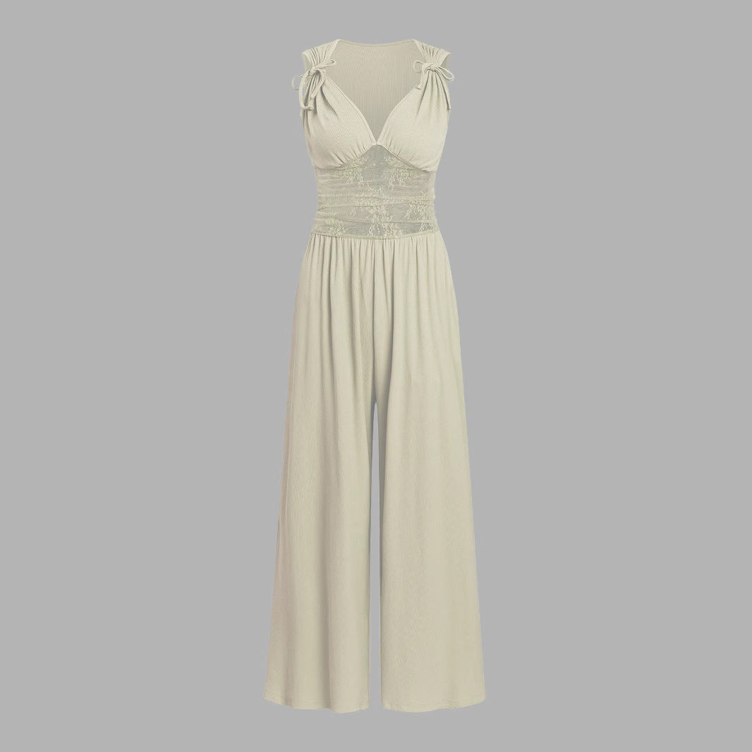 Damen eleganter Jumpsuit mit verstellbaren Trägern und weiten Beinen R&B
