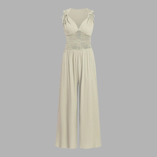 Damen eleganter Jumpsuit mit verstellbaren Trägern und weiten Beinen R&B