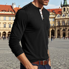Herren Langarm-Henley-Shirt mit Knopfleiste und eleganten Akzenten R&B