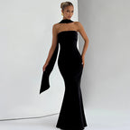 Damen Elegantes Langarm-Maxikleid mit transparenten Details R&B