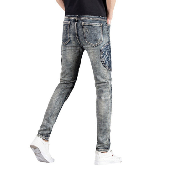 Herren modische Slim Fit Jeans mit kreativen Designelementen und einzigartigen Nähten R&B