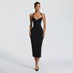 Damen Figurbetontes Midi-Kleid mit Herzausschnitt und verstellbaren Trägern R&B