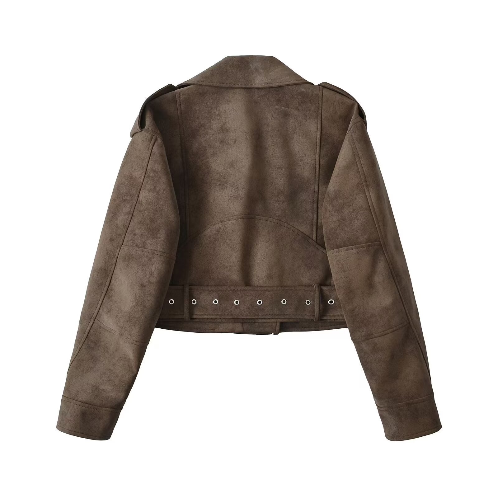Damen Kunstleder Bikerjacke mit tailliertem Schnitt und verstellbarem Bund R&B