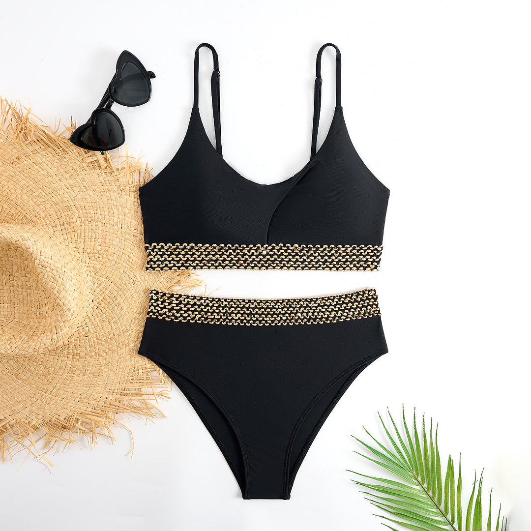 Damen Hoch tailliertes Bikini-Set mit dekorativem Knotendetail R&B