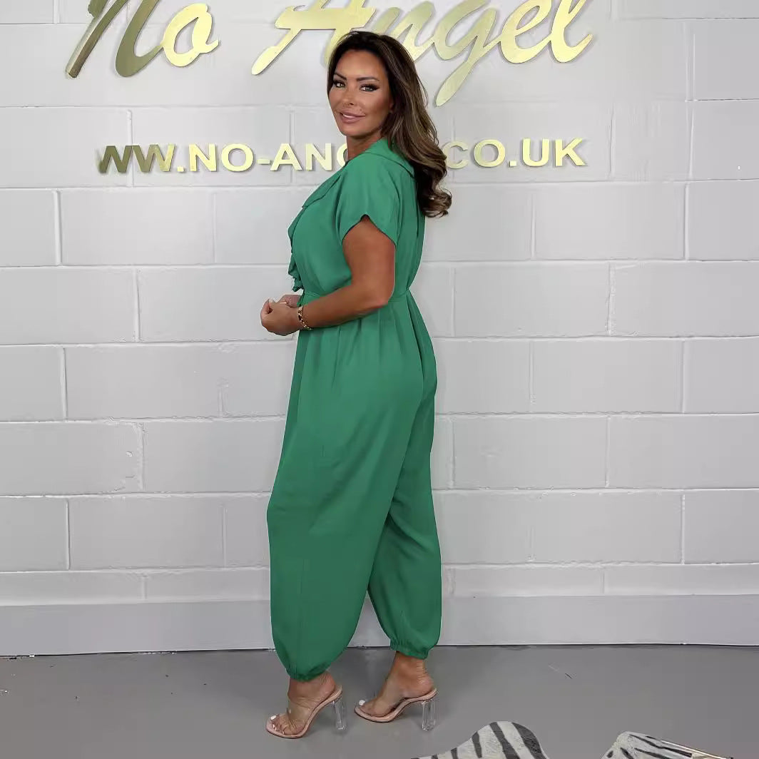 Damen Jumpsuit mit Rüschendetails und Bindegürtel R&B