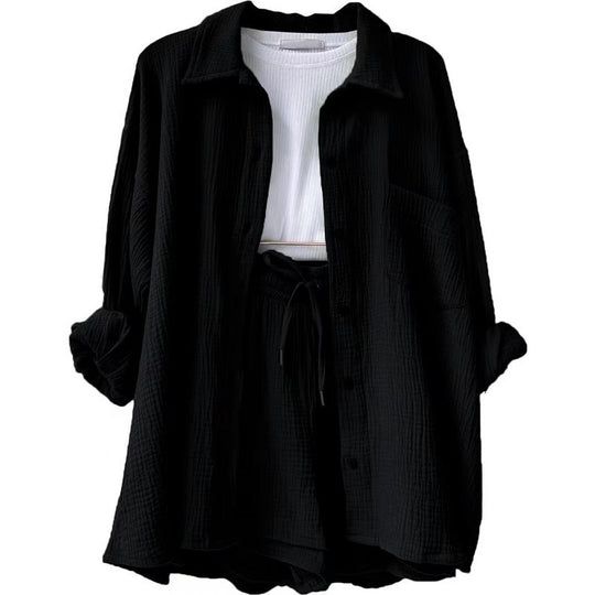 Damen lässige Oversized-Hemdjacke mit Gürtel R&B