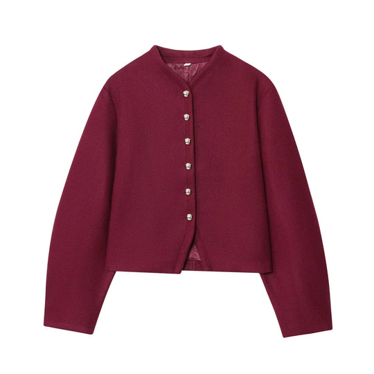Damen elegante Strickjacke mit strukturiertem Gewebe und glänzenden Knöpfen R&B