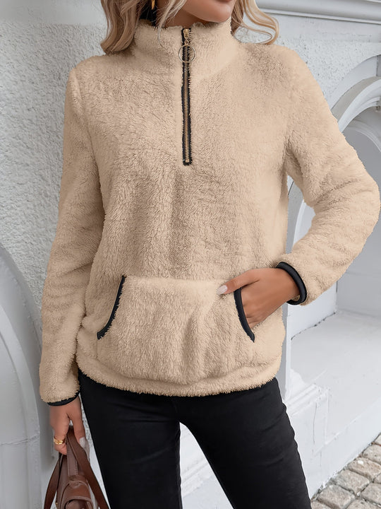 Damen Fleece Pullover mit halbem Reißverschluss R&B