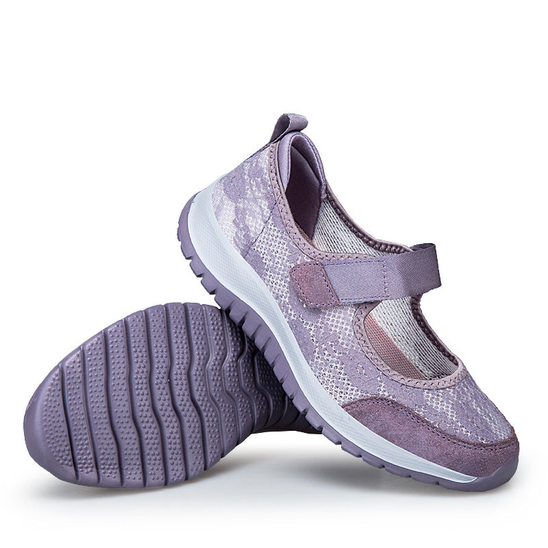 Damen Sportliche Slip-On Sneakers mit verstellbarem Klettverschluss und atmungsaktiver Netzstruktur R&B