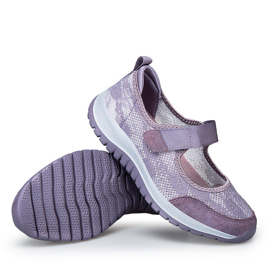 Damen Sportliche Slip-On Sneakers mit verstellbarem Klettverschluss und atmungsaktiver Netzstruktur R&B