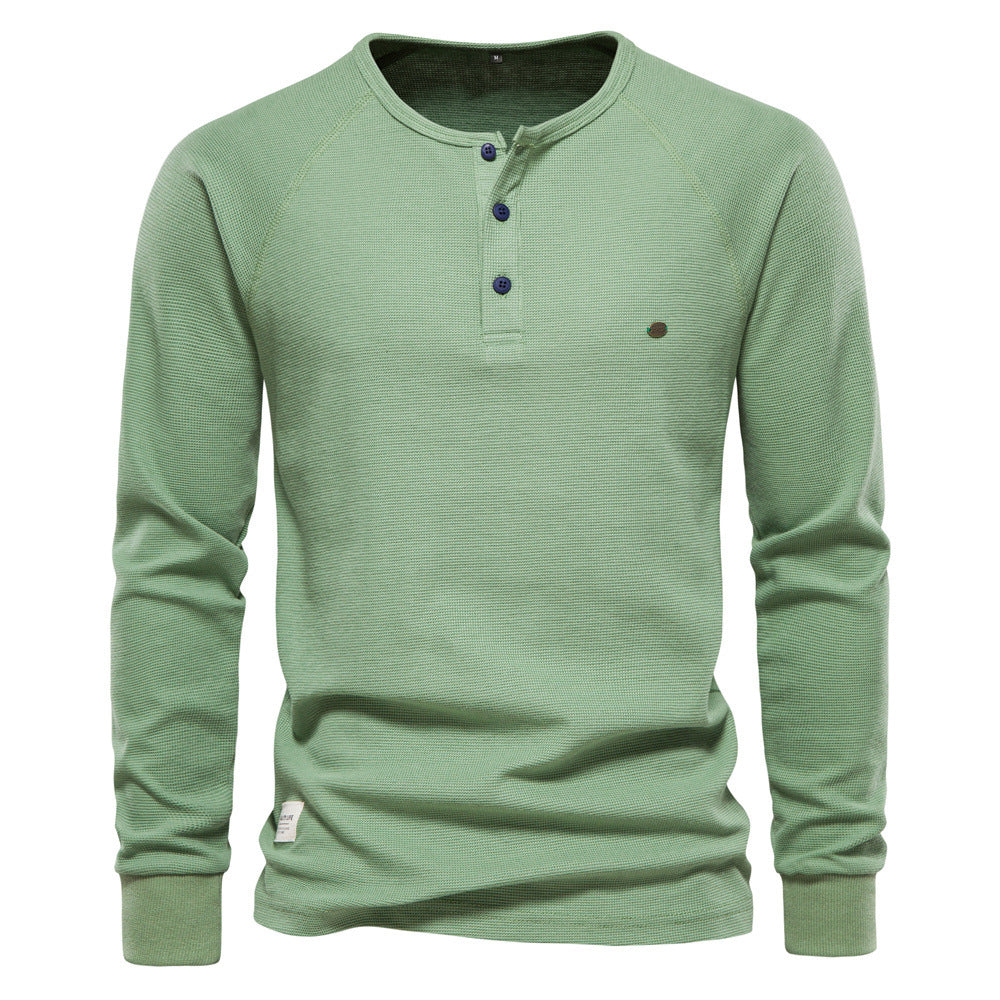 Herren Langarm-Henley-Shirt mit strukturierter Oberfläche und modischer Knopfleiste R&B