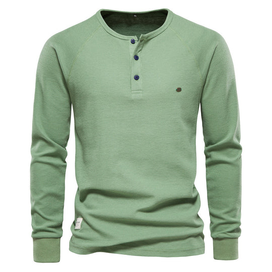 Herren Langarm-Henley-Shirt mit strukturierter Oberfläche und modischer Knopfleiste R&B