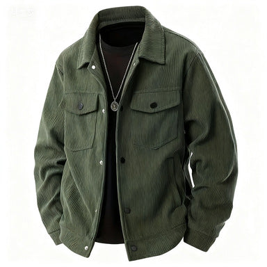 Herren nan Cordjacke im klassischen Arbeiterjacken-Schnitt mit Druckknöpfen und Brusttaschen R&B