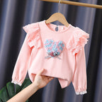 Mädchen Sweatshirt mit Rüschen und floralem Herzmotiv R&B