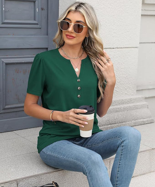Damen modisches T-Shirt mit Knopfdetail und kurzen Ärmeln R&B