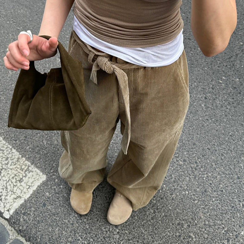 Damen lockere Leinenhose mit Taillengürtel R&B