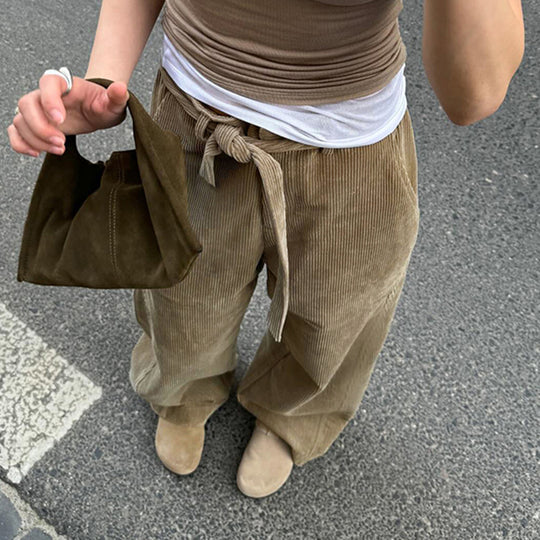 Damen lockere Leinenhose mit Taillengürtel R&B