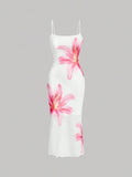 Damen sommerliches Blumenkleid mit feinen Spaghetti-Trägern und fließendem Schnitt R&B