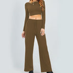 Damen Cropped Oberteil und Weite Hose Set R&B