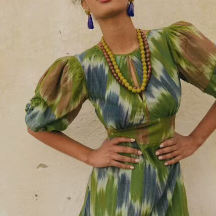 Damen Maxikleid mit eleganter Raffung und modernen Puffärmeln R&B