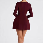 Damen Elegantes Minikleid mit Quadrat-Ausschnitt und ausgestellten Ärmeln R&B