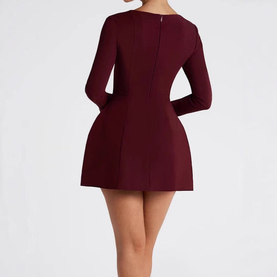 Damen Elegantes Minikleid mit Quadrat-Ausschnitt und ausgestellten Ärmeln R&B