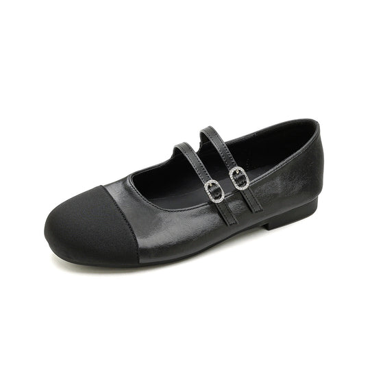 Damen Ballerina-Schuhe mit doppeltem Riemen und glänzender Schnallenverzierung R&B