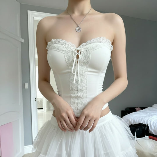 Damen Spitzen-Corsage mit verstellbarem Schnür-Design R&B