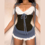 Damen Stricktop mit verstellbaren Schnürdetails und figurbetonter Silhouette R&B