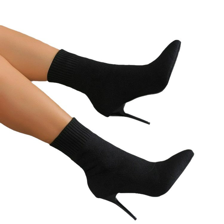 Damen Ankle Stiefeletten mit elegantem Strickoberteil und schmalem Absatz R&B