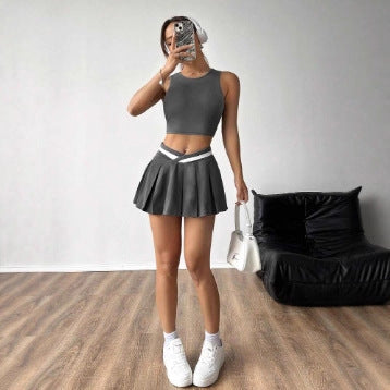 Damen Sportliches Crop-Top und Minirock Set R&B