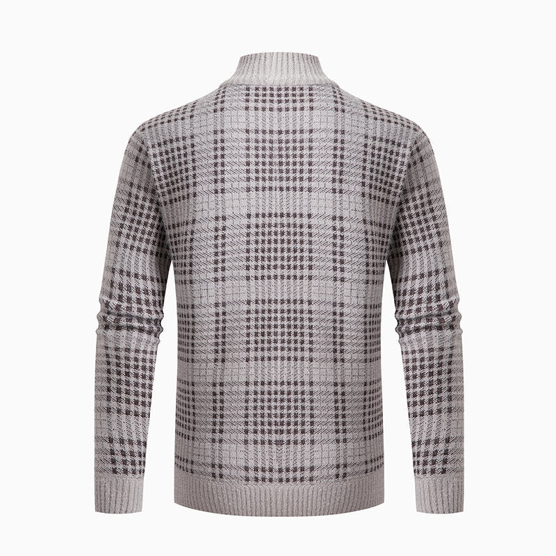 Herren modische Strickjacke mit hohem Kragen und stilvollem Karomuster