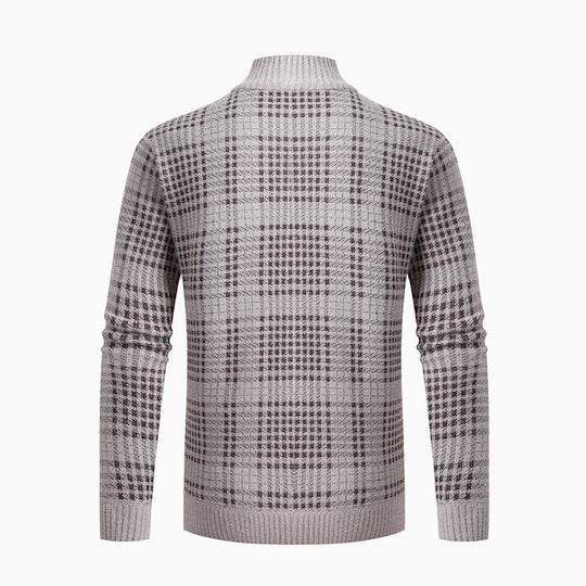 Herren modische Strickjacke mit hohem Kragen und stilvollem Karomuster R&B