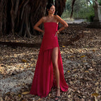 Damen Elegantes Maxikleid mit asymmetrischem Schnitt und verführerischem Schlitz