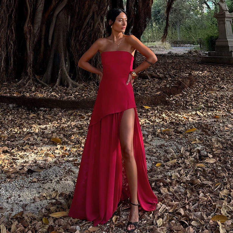 Damen Elegantes Maxikleid mit asymmetrischem Schnitt und verführerischem Schlitz
