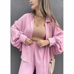 Damen Lässiges Zweiteiliges Set aus luftiger Bluse und weit geschnittenen Hosen R&B
