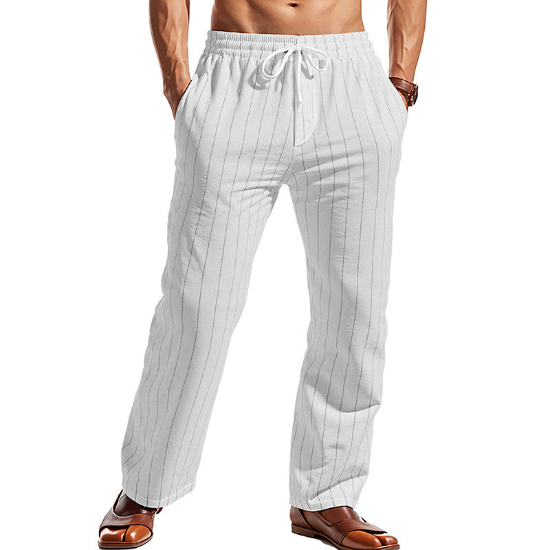 Herren nan elegante Nadelstreifen-Freizeithose mit elastischem Tunnelzugbund, geradem Bein und Kordelzugabschluss R&B