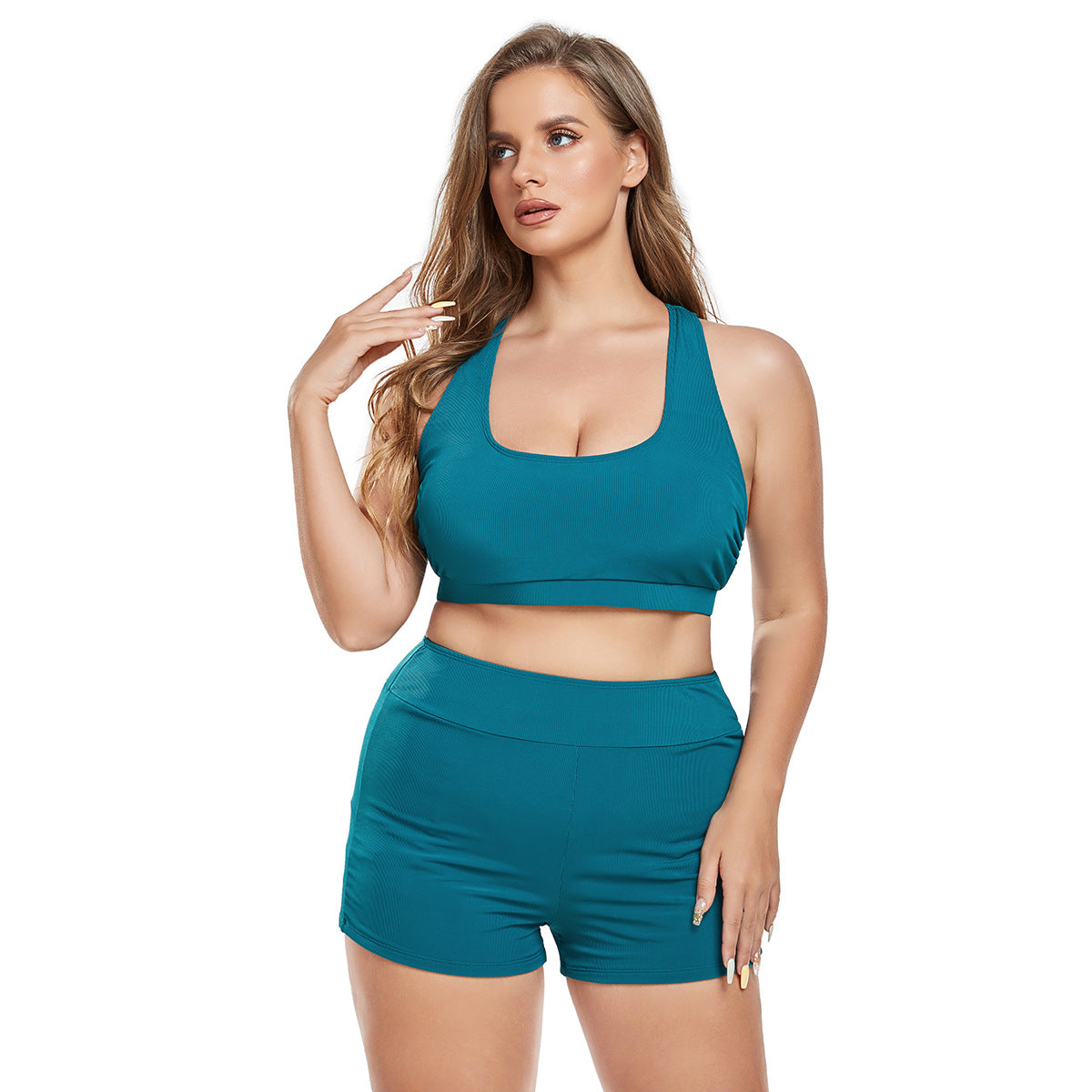 Damen Sportliches Bikini-Set mit hochgeschnittenen Shorts und breitem Bandeau-Oberteil