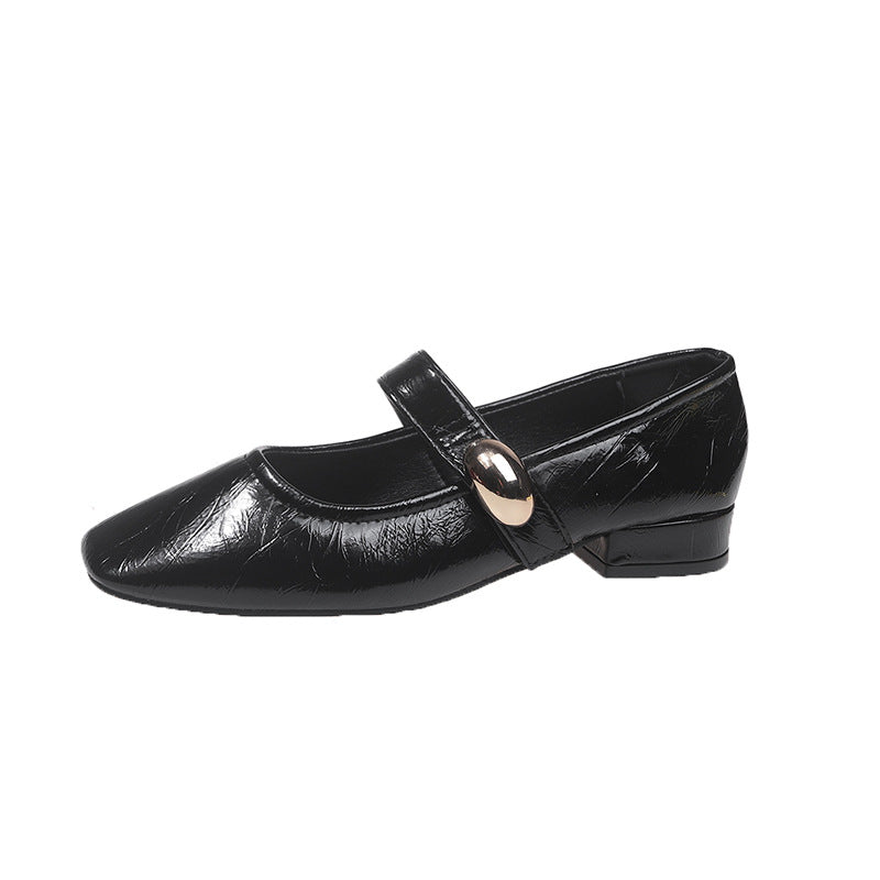 Damen Elegante Flachschuhe mit verstellbarem Riemen und glänzender Oberflächenstruktur R&B