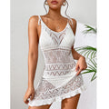 Damen Häkel-Strandkleid mit verstellbaren Trägern und Rüschensaum R&B