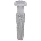 Damen Maxi Kleid mit elegantem Wickeldesign und stilvollen Raffungselementen R&B
