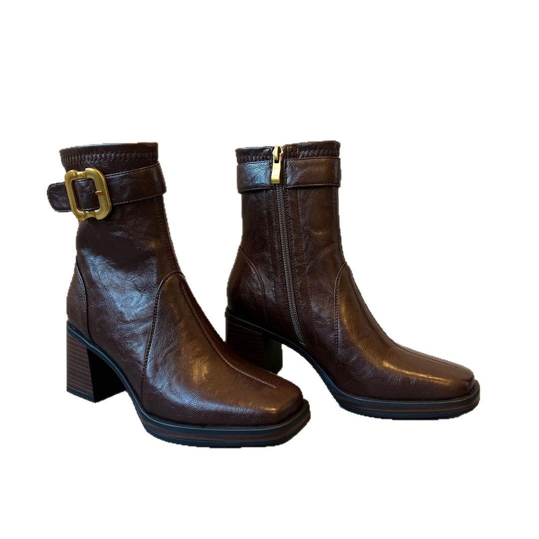 Damen Elegante Ankle Boots mit modischer Schnallen-Applikation R&B