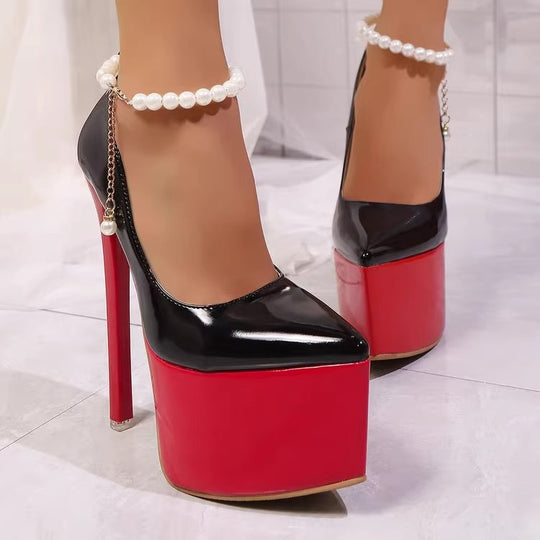 Damen Plateau Stiletto-Pumps mit feinem Perlenschmuck R&B