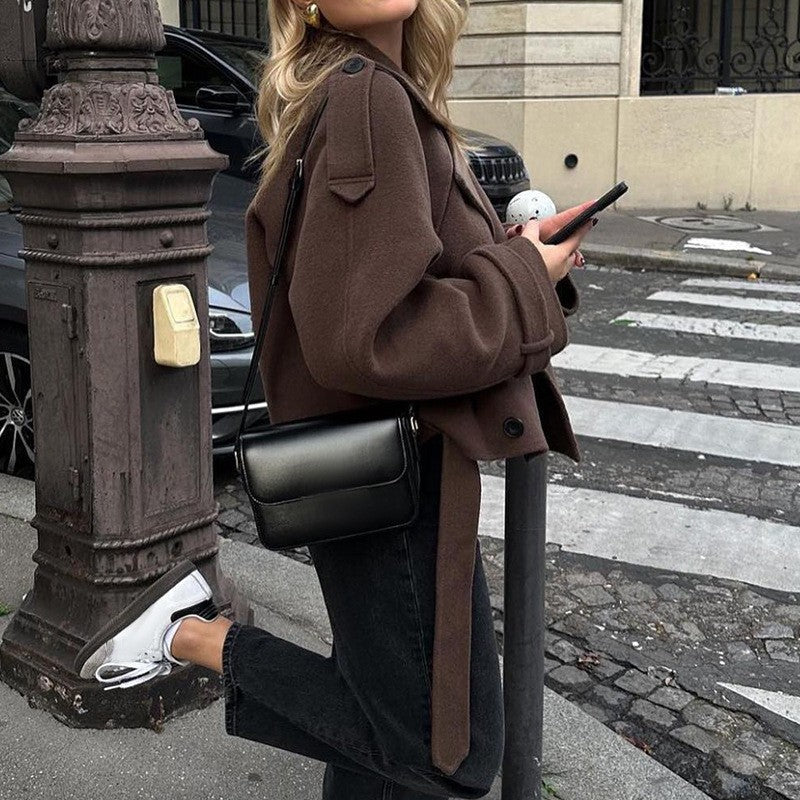 Damen modische cropped Jacke im Trench-Stil R&B