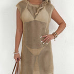 Damen luftiger Netzstrandkleid mit Fransen R&B