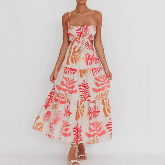 Damen Maxikleid mit verspieltem Cut-Out-Design und dekorativem Kordelzug R&B