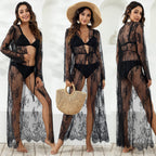 Damen transparentes Häkel-Kleid mit floralem Design R&B