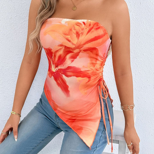 Damen Oberteil mit asymmetrischem Schnitt und floralem Design R&B
