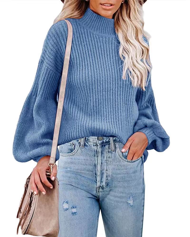 Damen Pullover mit voluminösen Ärmeln und feinem Rippstrick