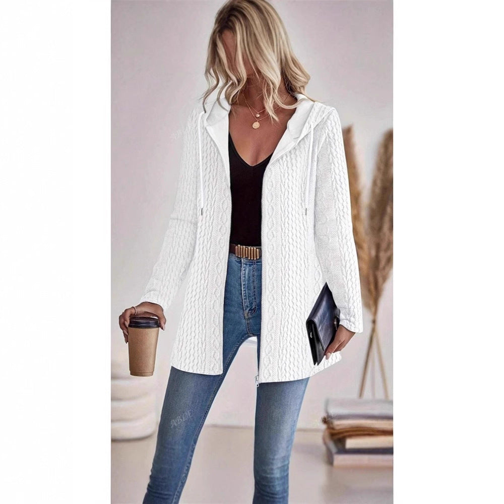 Damen Strickjacke mit Kapuze und trendigem Zopfmuster R&B